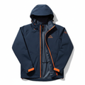 Cortavientos impermeable azul marino y naranja