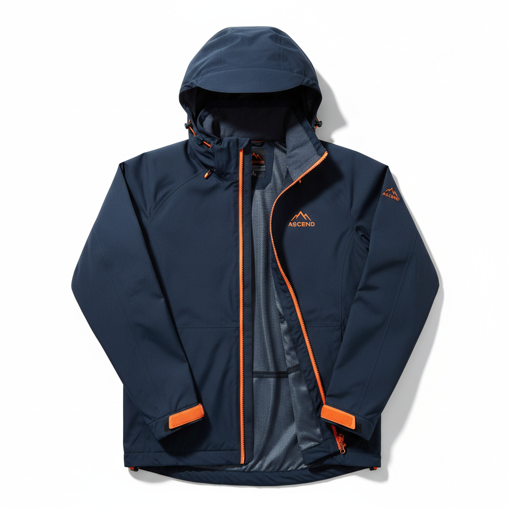 Cortavientos impermeable azul marino y naranja